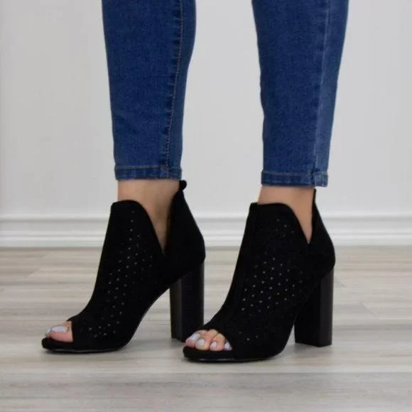 Perforated Block Heel Sandal Ankle Bootie - Picture 4 of 9